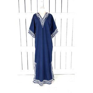 Vintage blue white tribal embroidered Dashiki festival caftan angel wing maxi